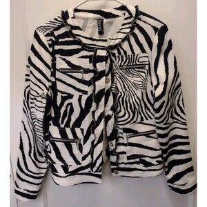 BEREK Zebra Art To Wear New Blazer Jacket With Zipper Ruffle Accents Sz S